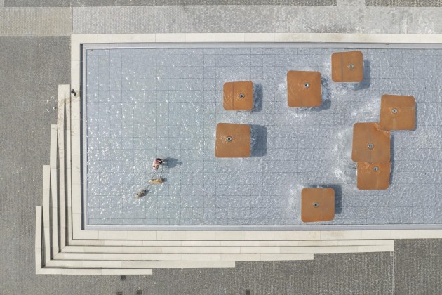 Vorfeld Württembergische Landesbibliothek - Boulevard, Freitreppe und Platz mit Fitz-Faller-Brunnen